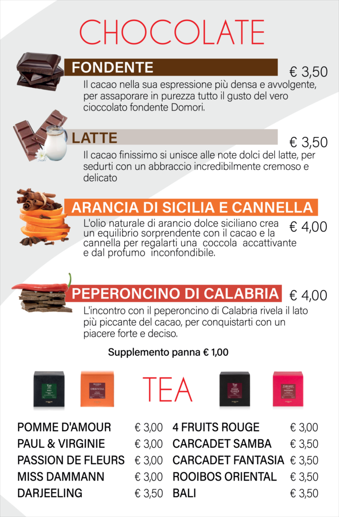 spasso menu cioccolata & tea